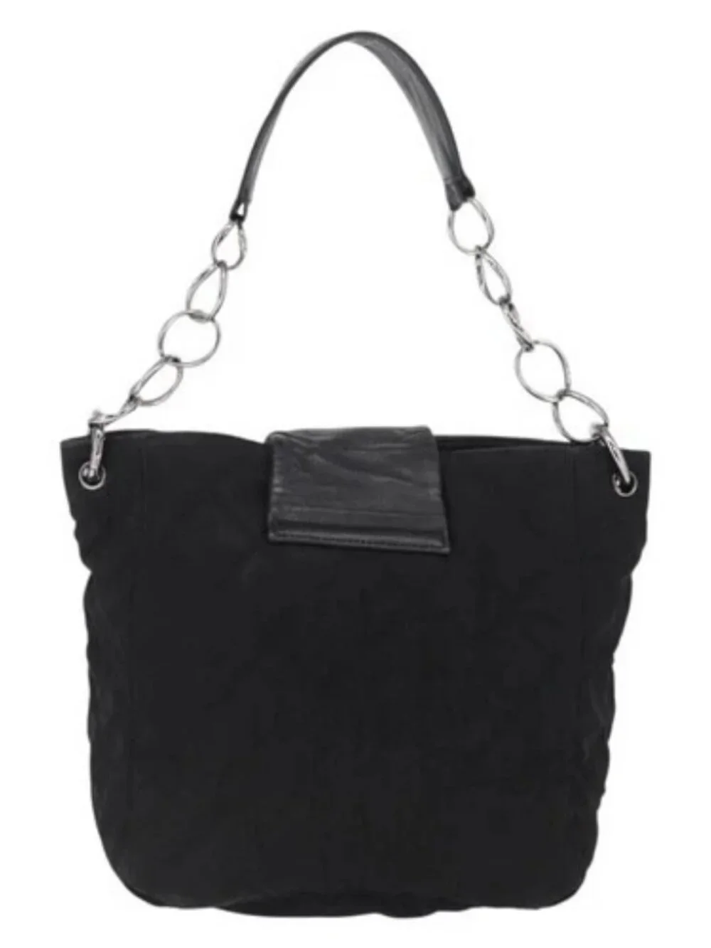 CHANEL Chain 2.55 Shoulder Bag Nylon Black Silver CC Auth 164361